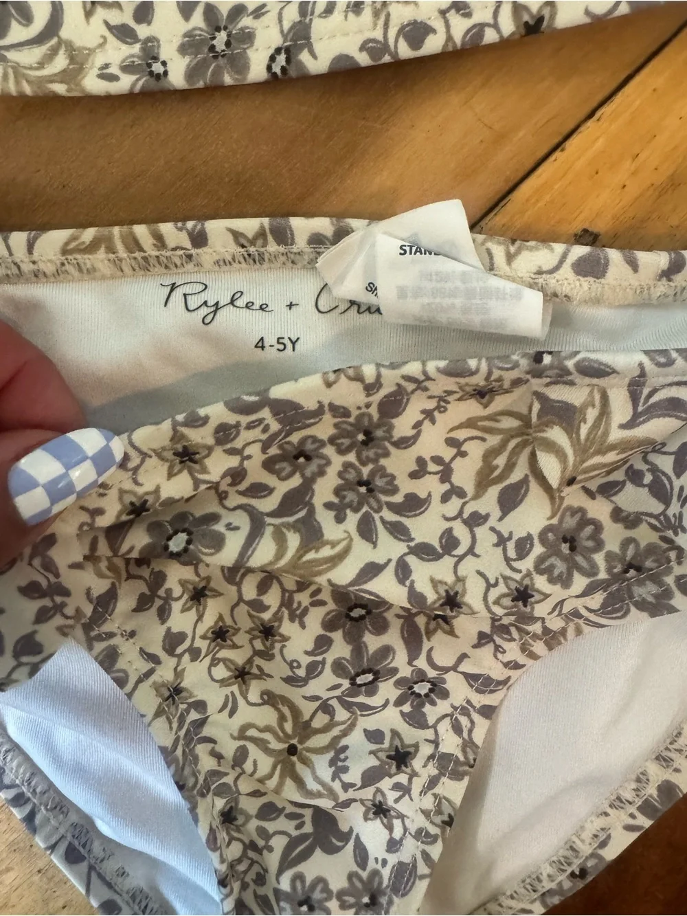 Rylee + Cru Cream and Gray Floral Kids Bikini 4-5y